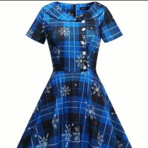 Retro Blue Plaid Women's Winter/Christmas Dress